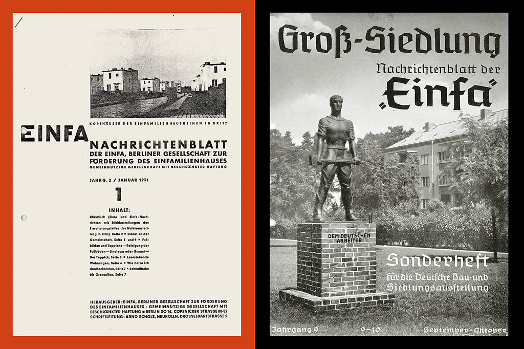 Titelbilder der Mietermagazine von GEHAG und EINFA vor und nach Gleichschaltung zur NS-Zeit